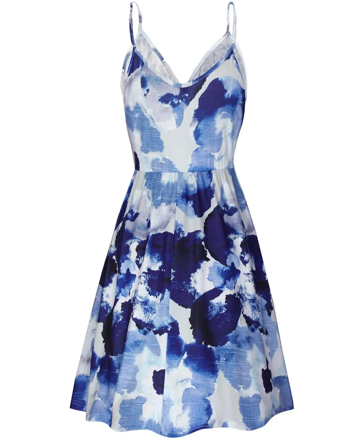 STYLEWORD Sommerkleid Damen Knielang V-Ausschnitt A Linie Kleider Sommer Freizeitkleid Strandkleid mit Taschen