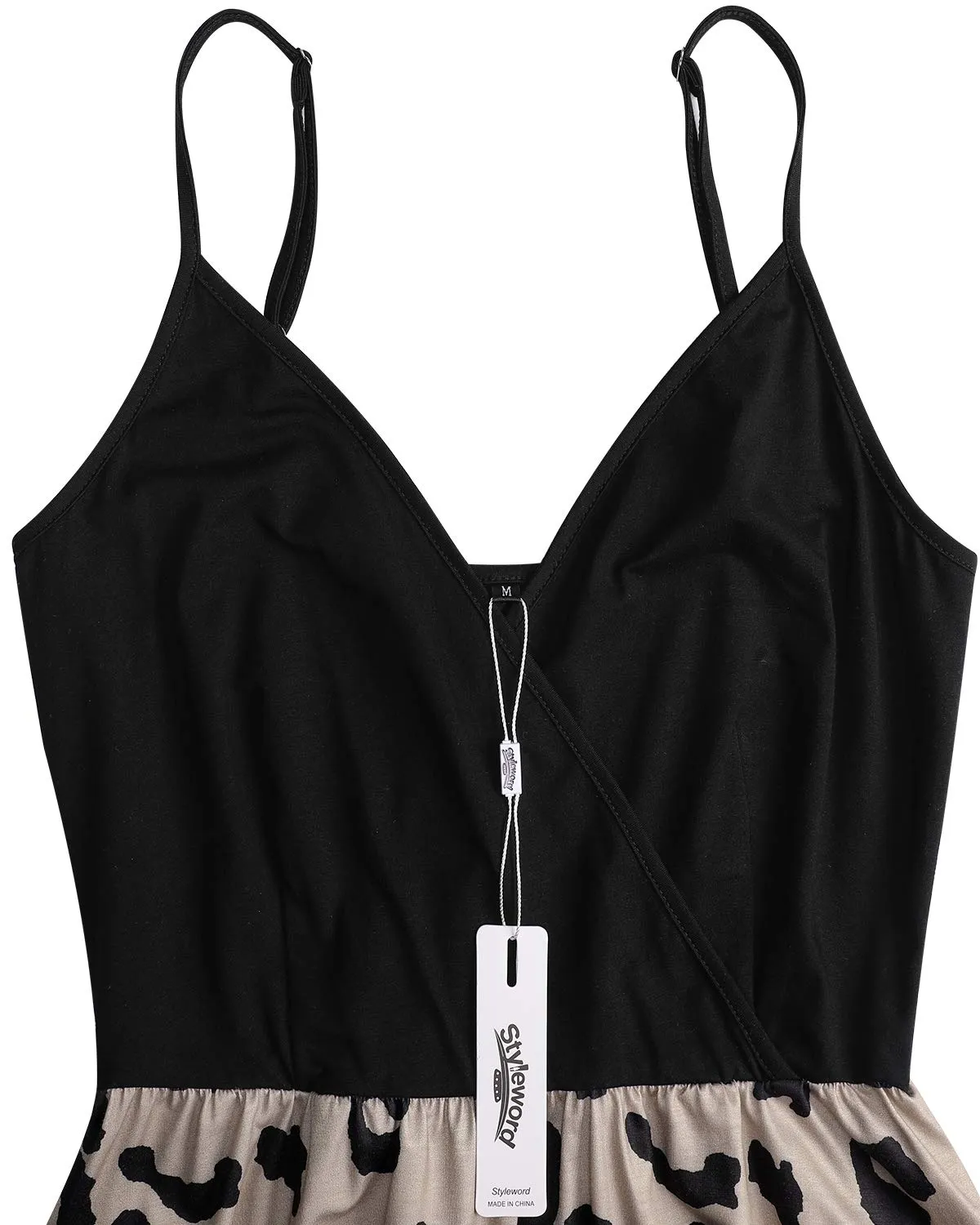 STYLEWORD Sommerkleid Damen Knielang V-Ausschnitt A Linie Kleider Sommer Sexy Spaghettiträger Strandkleid mit Taschen