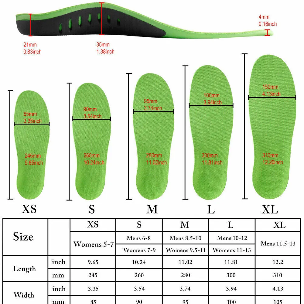 US 2-4Pairs Plantar Fasciitis Orthotic Insert Arch Support Gel Relieve Heel Pain