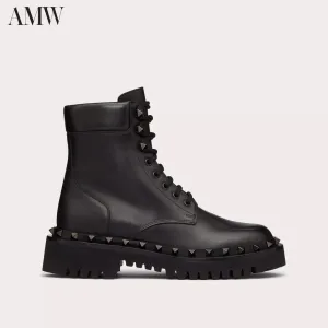 VALENTINO Rockstud calfskin combat boot with matching studs 50mm.