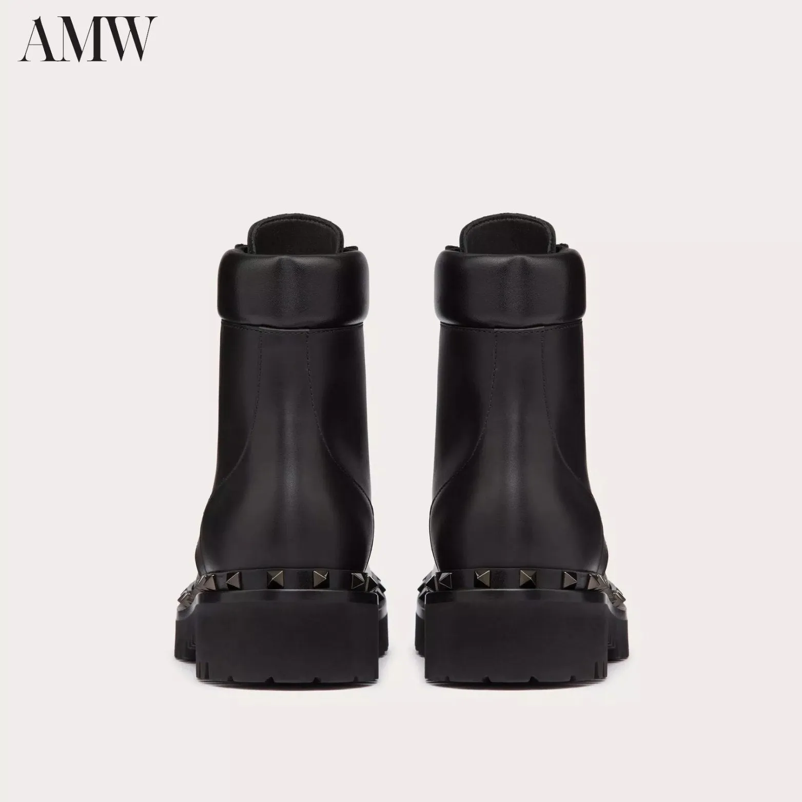 VALENTINO Rockstud calfskin combat boot with matching studs 50mm.