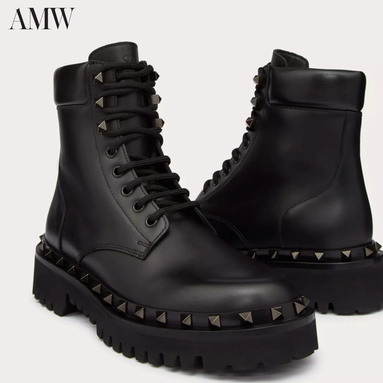 VALENTINO Rockstud calfskin combat boot with matching studs 50mm.