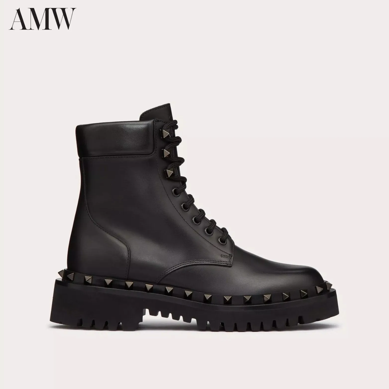 VALENTINO Rockstud calfskin combat boot with matching studs 50mm.