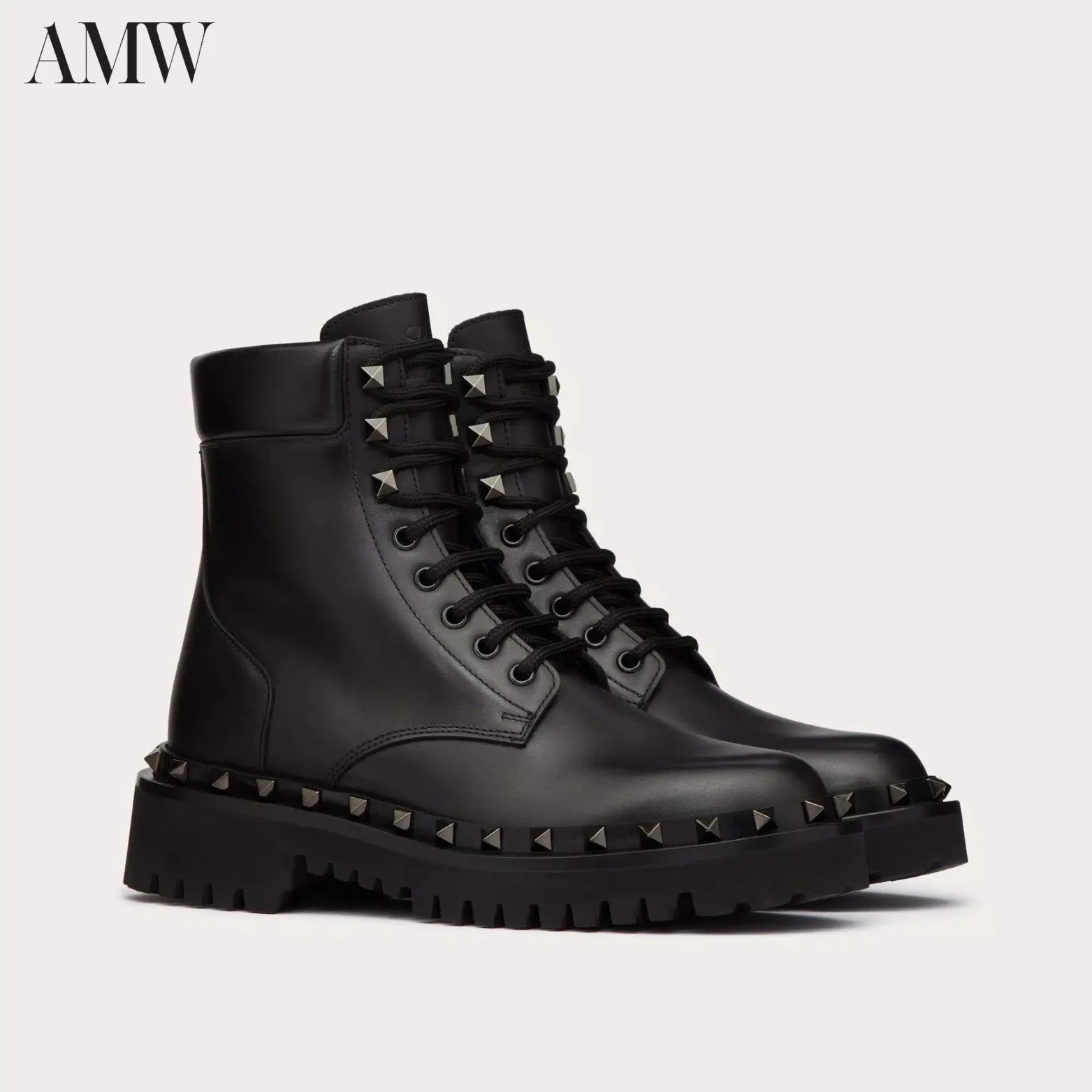 VALENTINO Rockstud calfskin combat boot with matching studs 50mm.
