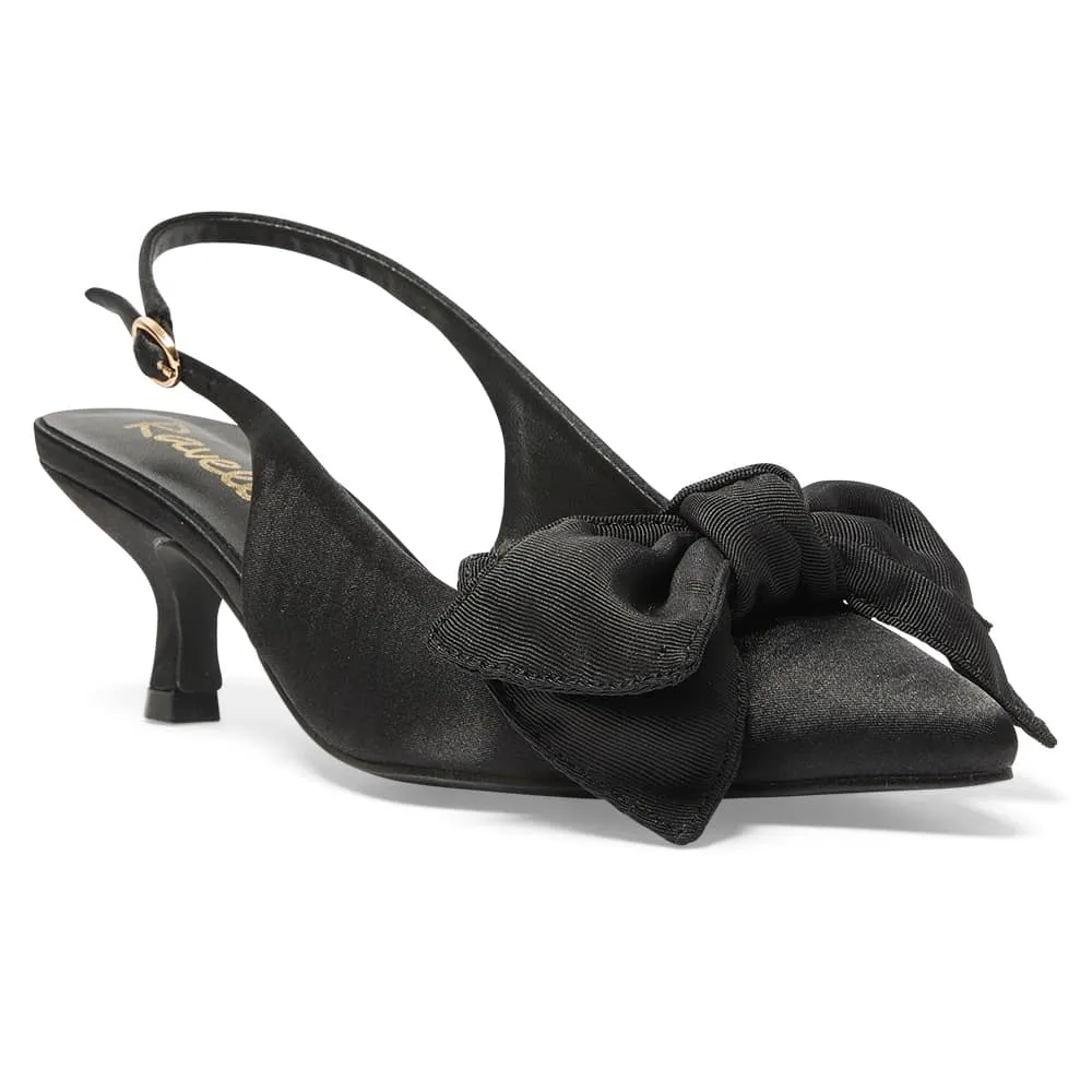 Violet Heel in Black Satin