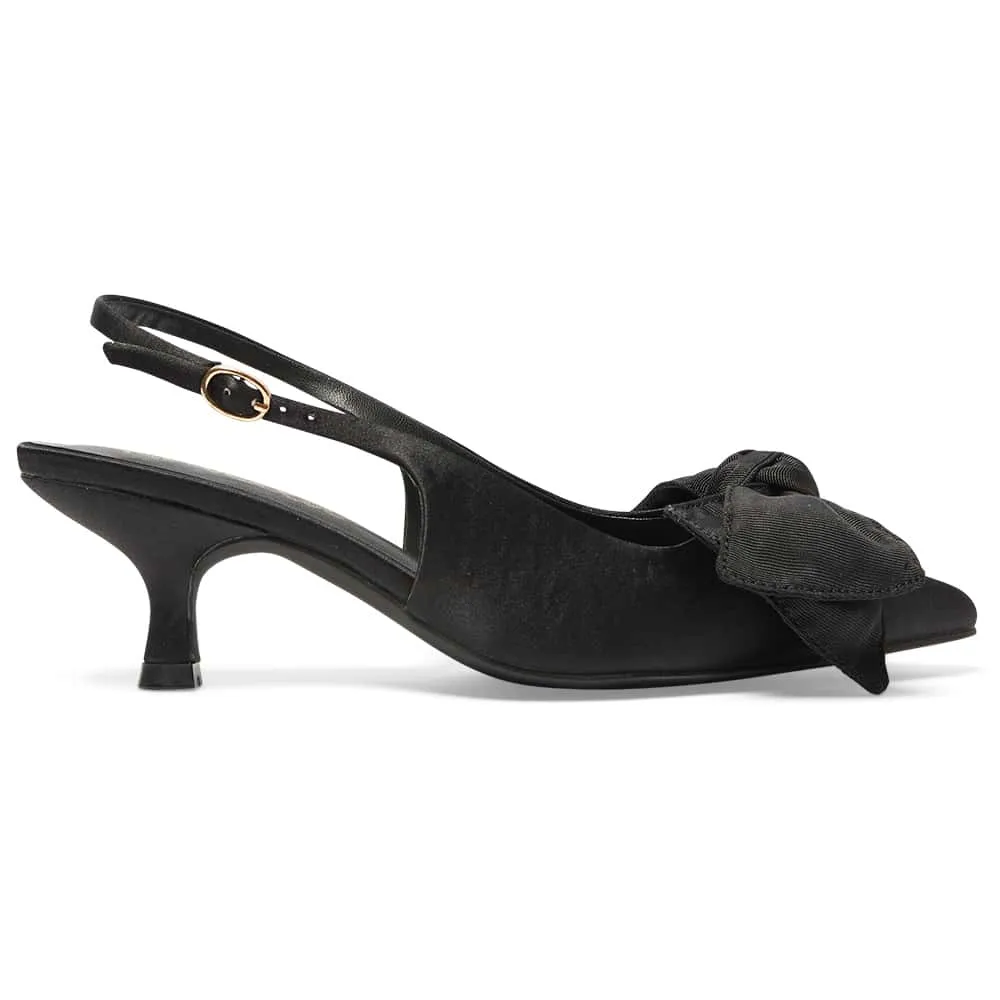Violet Heel in Black Satin