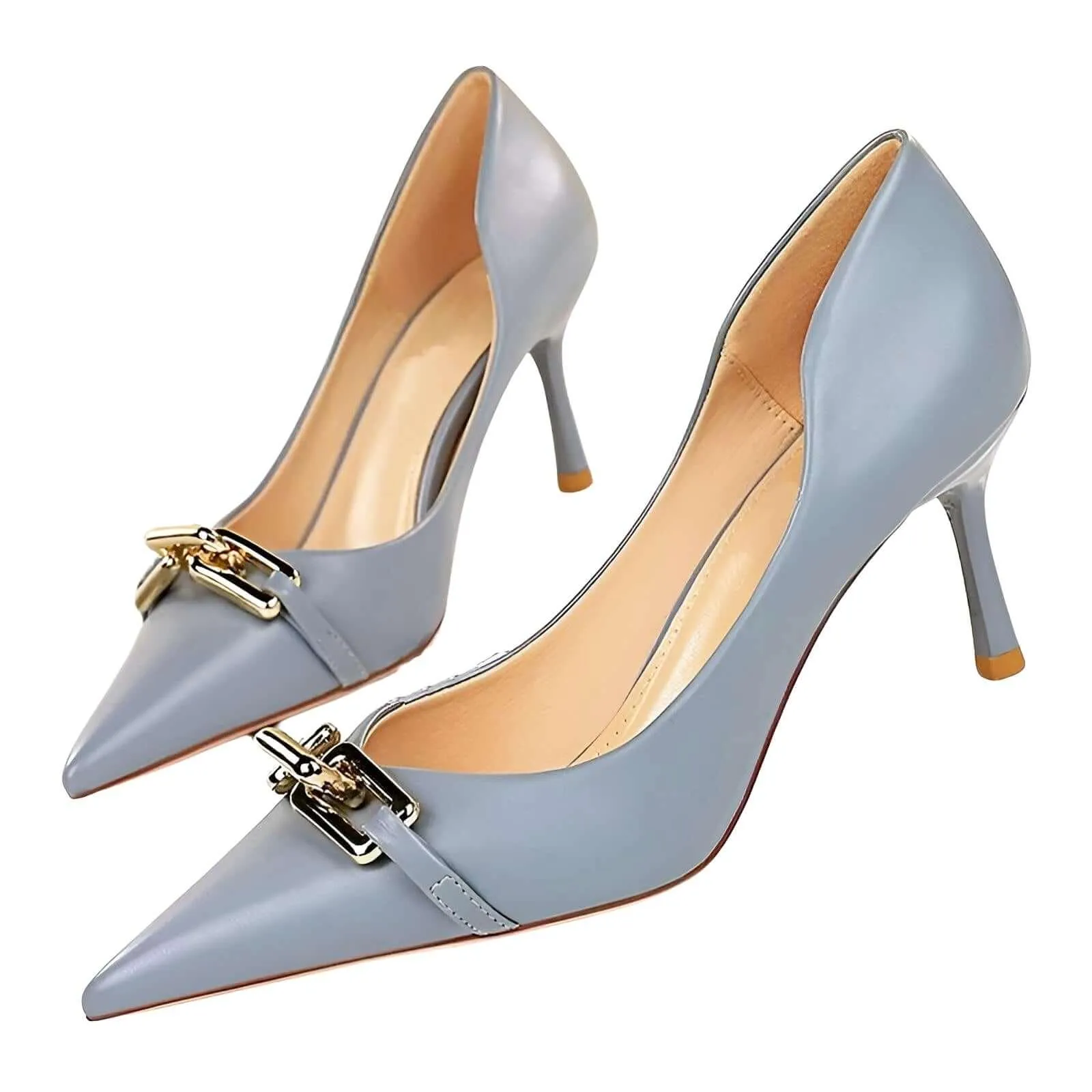 Women's Elegant Metal Design Kitten Heel Pumps