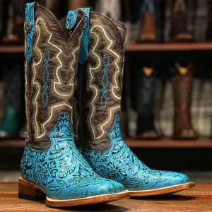 Women's Turquoise Stamped Tooled Boots